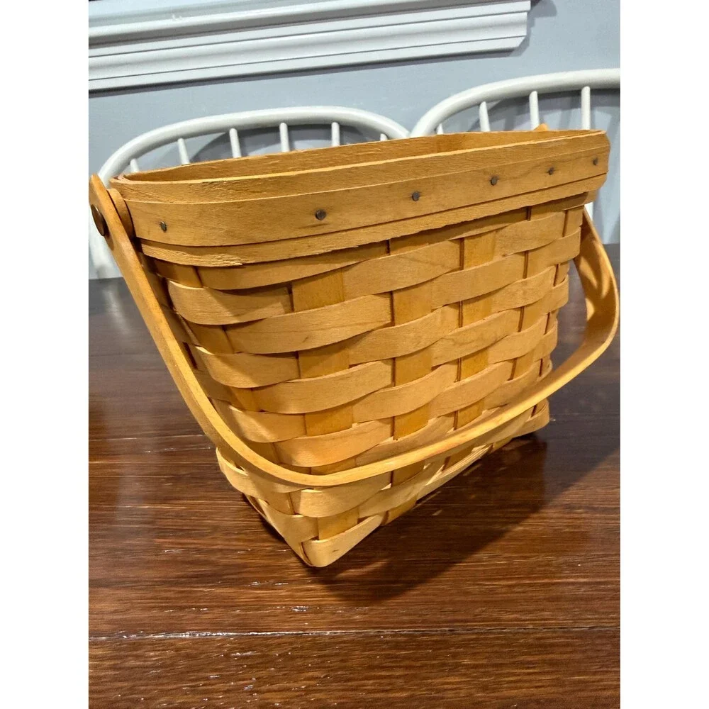 Longaberger 1999 Edition Dresden Tour Basket Wood Swing Handle Metal Plaque Hand